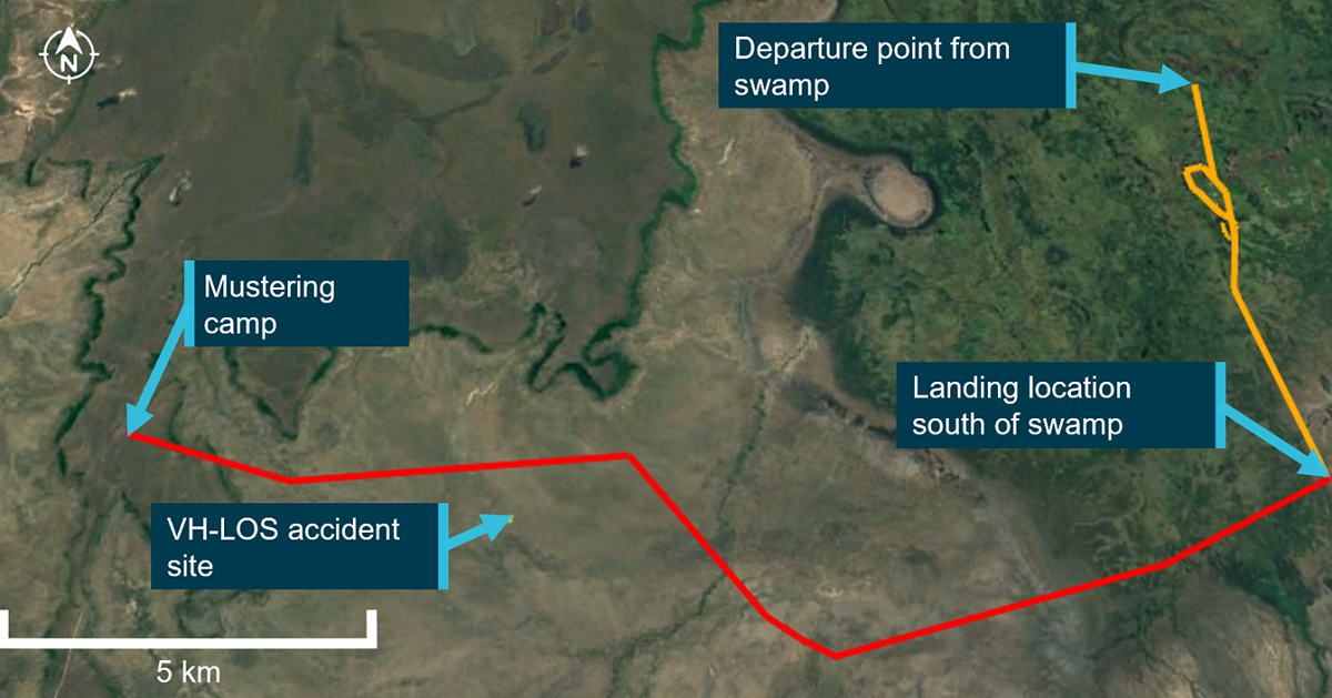 Figure 2: Map of Arafura Swamp and key locations, and track of VH-LOS