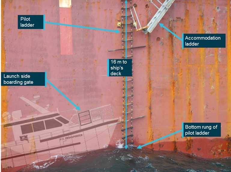 Starboard side boarding site and ladder arrangement