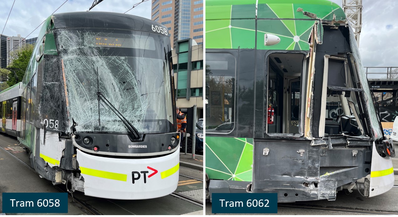 Damage to tram 6058 and 6062.