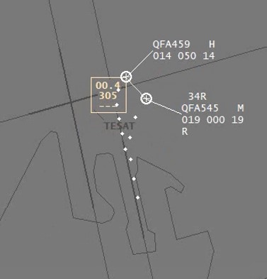 Figure 9: Indicative ATC display at 1833:03 (the time of the closest horizontal distance)