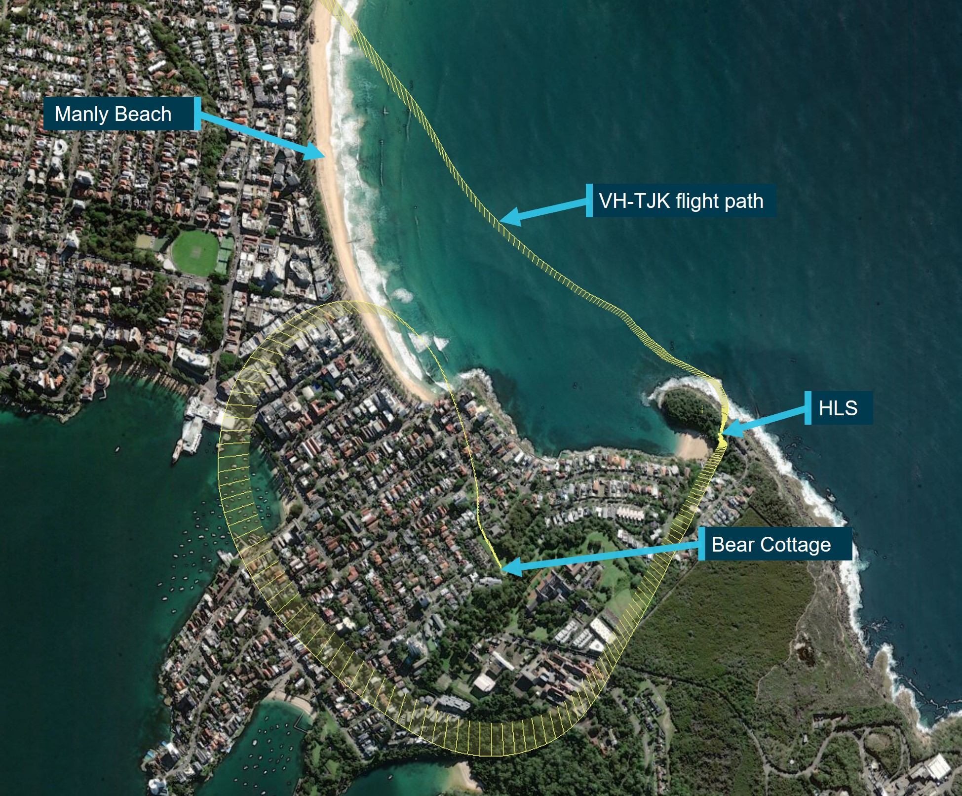 Figure 3: Aircraft flight path over Manly