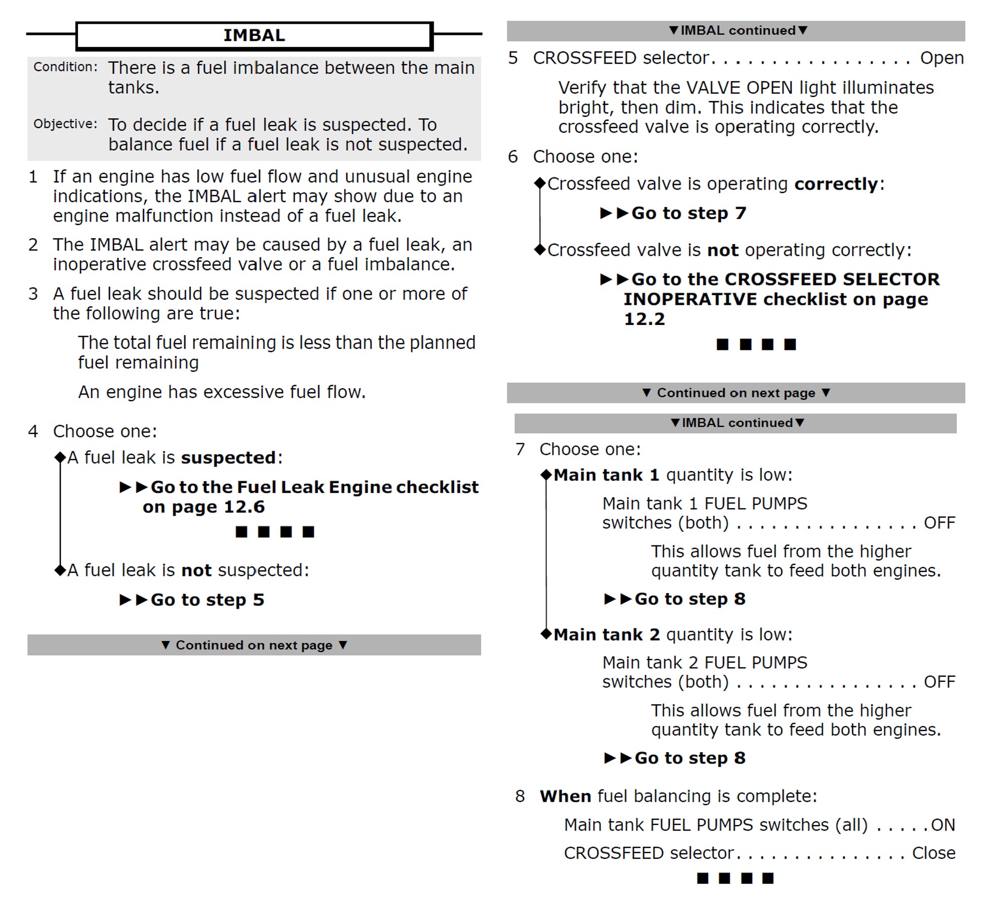 Figure 3: QRH IMBAL checklist