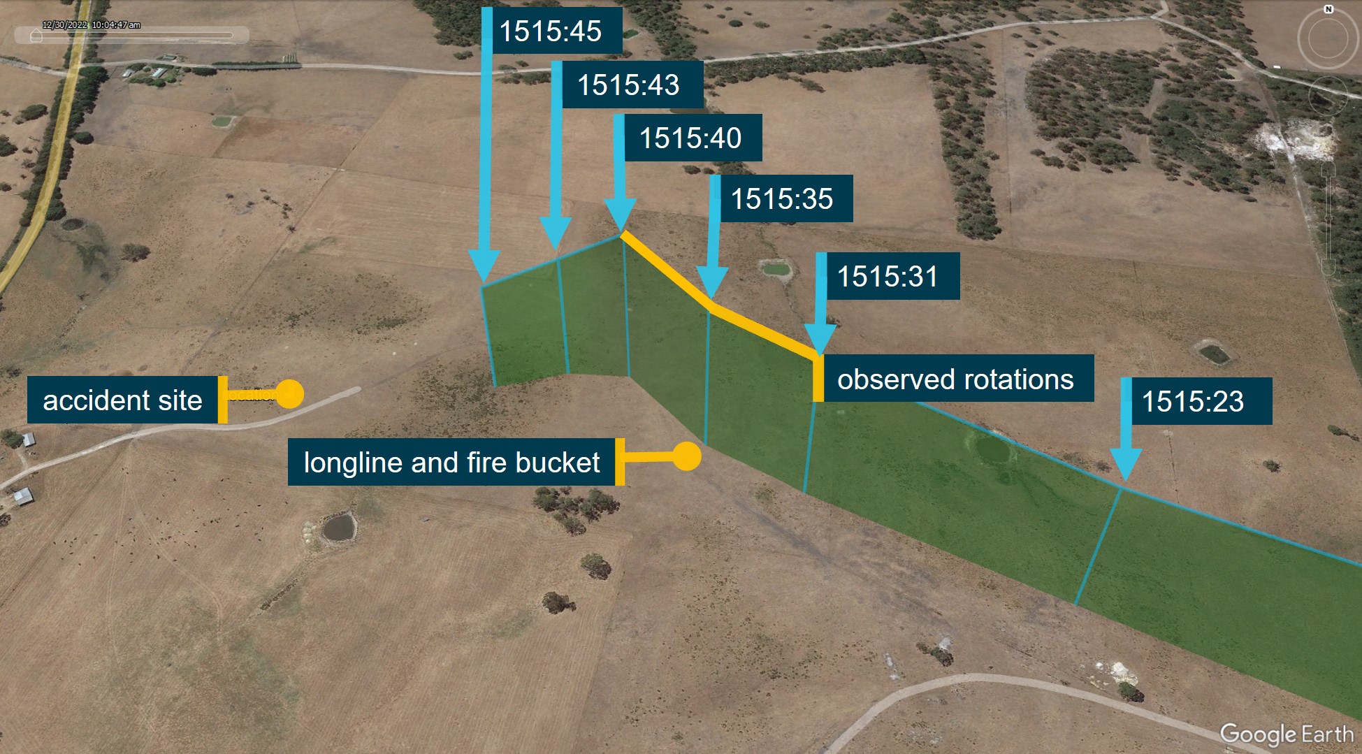 Figure 15: The final data points from Figure 14 are overlaid against the final track of the helicopter