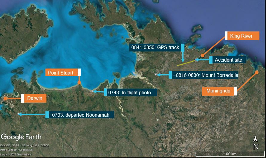 Figure 1: Map showing key locations and times