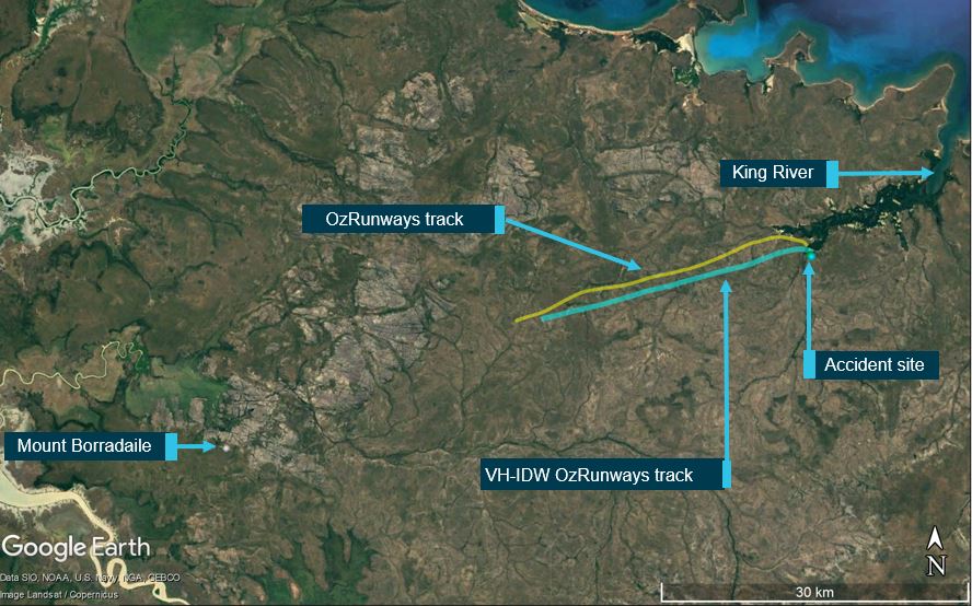 Figure 13: Recorded OzRunways tracks of VH-IDW and another R44 helicopter