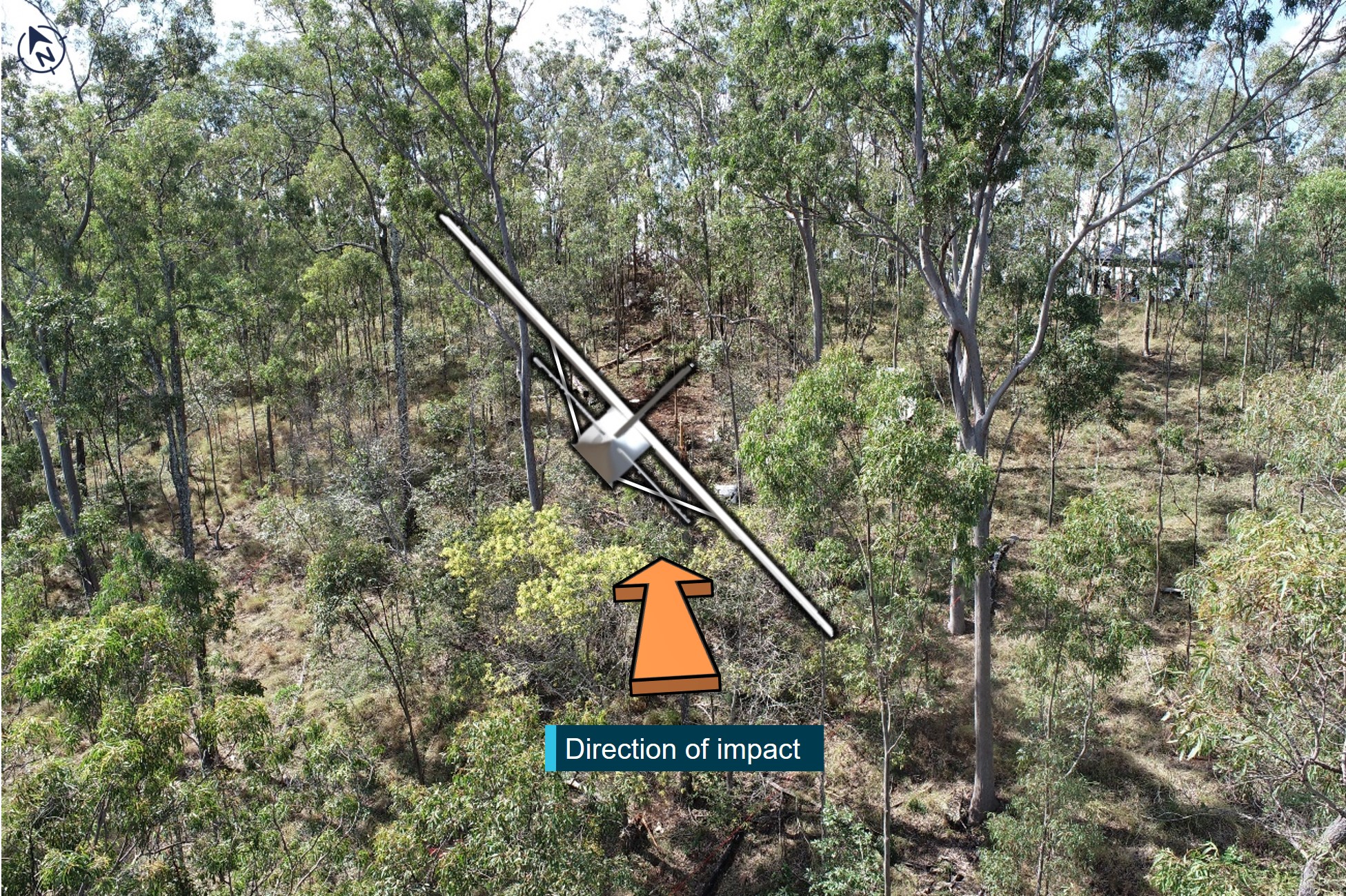 Figure 15: Representation of the aircraft’s attitude at time of impact with trees