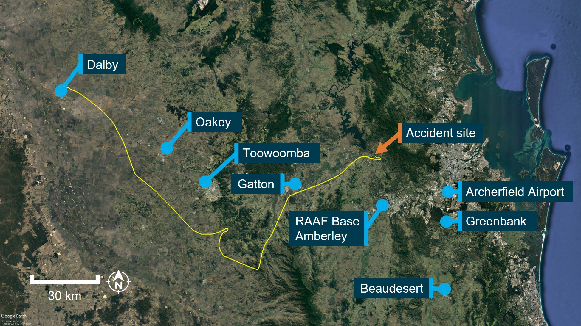 Figure 7: Weather station locations and flight track