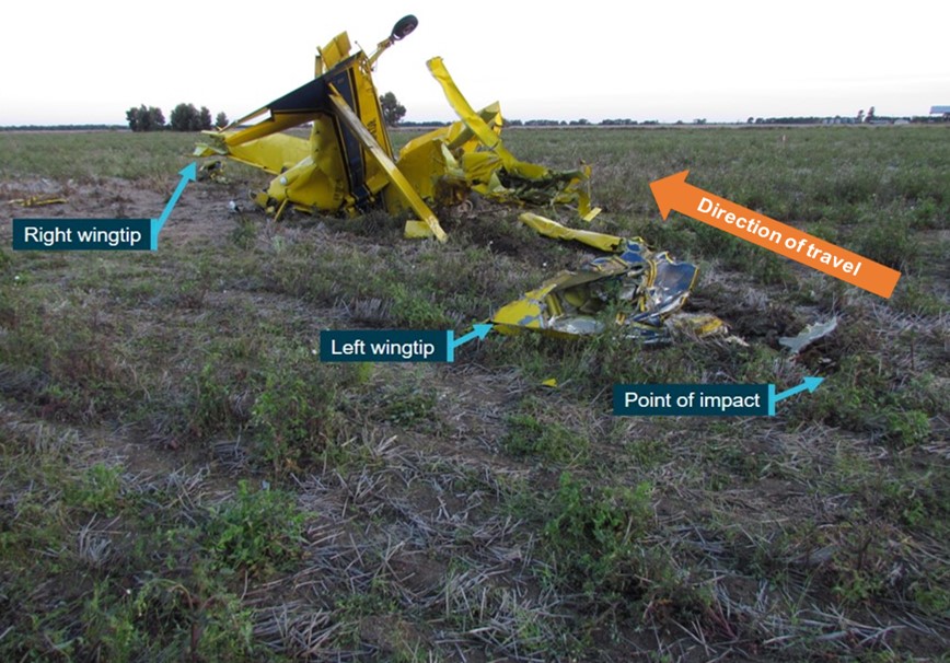 ​ not being able to contact the pilot, the spray company alerted nearby farmers to assist, and the aircraft was subsequently found in the paddock being sprayed. The pilot was fatally injured and the aircraft was destroyed.  What the ATSB found The ATSB found that, while the pilot was conducting a spray run parallel to the paddock fence line at about 8 ft above the ground, a large bird (Australian bustard) struck the right Perspex windshield. During the impact, the right windshield was shattered, with the bird carcass found inside the aircraft.  The site examination showed that, after the birdstrike, the aircraft continued flying for a further 310 m, or about 5 seconds. However, without any flight data, it could not be exactly determined what occurred during this time. Despite this, the ATSB established that, it was likely that the birdstrike affected the pilot’s ability to control the aircraft, resulting in a collision with terrain.  Safety message Birdstrikes are relatively common with over 1,300 occurrences reported to the ATSB in 2022. While these strikes typically result in nil-to-minor damage to an aircraft and nil-to-minor injuries to occupants, there have now been 2 confirmed fatal accidents in Australia. This accident highlights the ongoing hazards of birdstrikes to aircraft, particularly during low-level spraying operations.  Where applicable, there are published recommended practices available from the Australian Aviation Wildlife Hazard Group (2014) to manage risk of wildlife strikes for organisations that may be involved in a wildlife strike occurrence. Practices include considering the likelihood of a wildlife strike and proximity of known wildlife to aircraft manoeuvring areas and flight paths, as well as identifying wildlife characteristics such as their agility, speed, manoeuvrability, and their ability to avoid aircraft. Other considerations include the consequence of a strike, including the effects of the mass of the wildlife species, the velocity of the aircraft involved, the resultant impact f