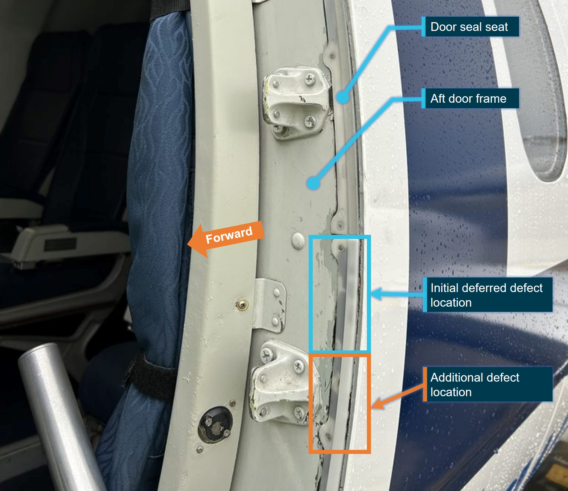 Figure 2: Exemplar image showing the location of the door seal seat defects