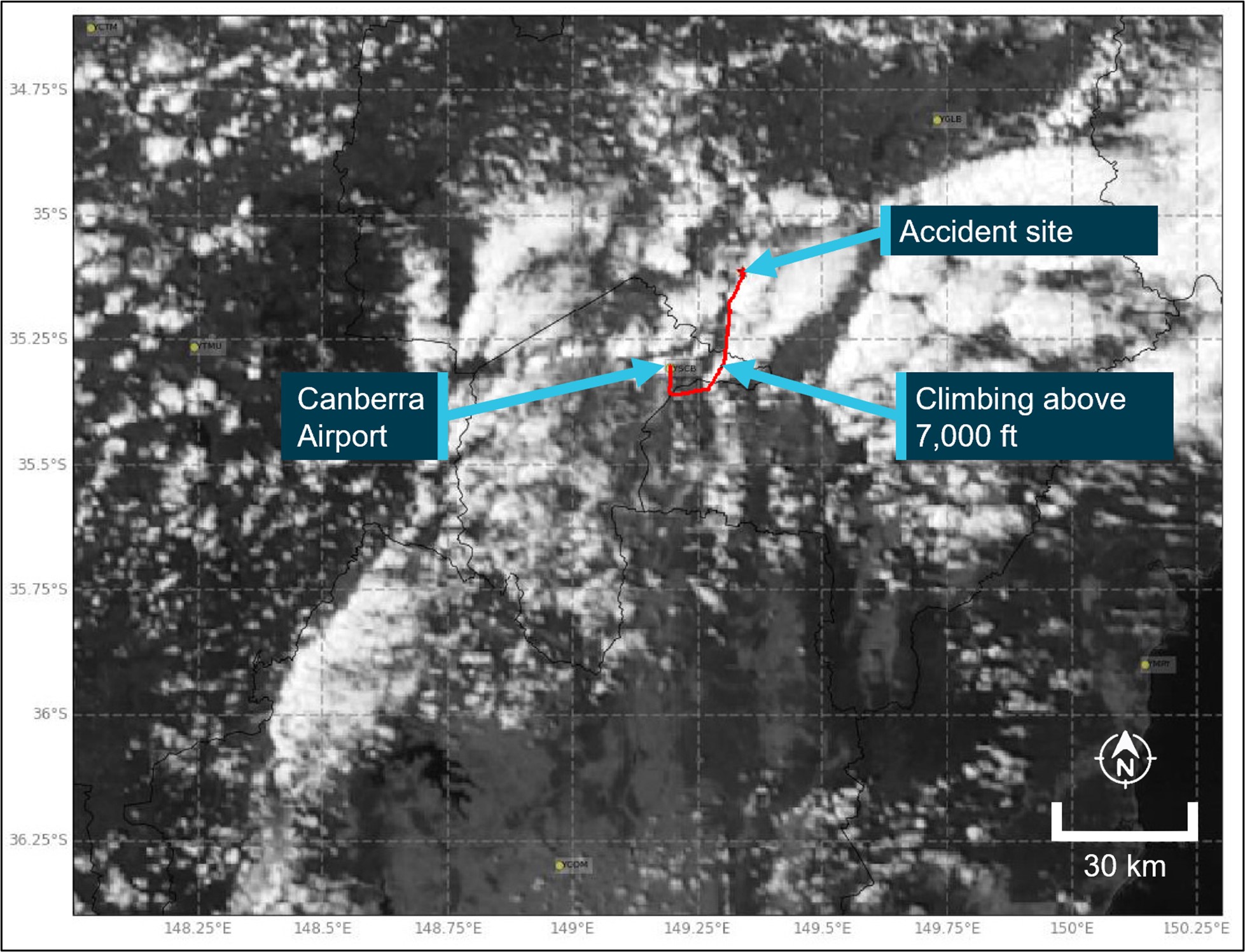 Figure 3: Aircraft flight track overlaid on satellite image