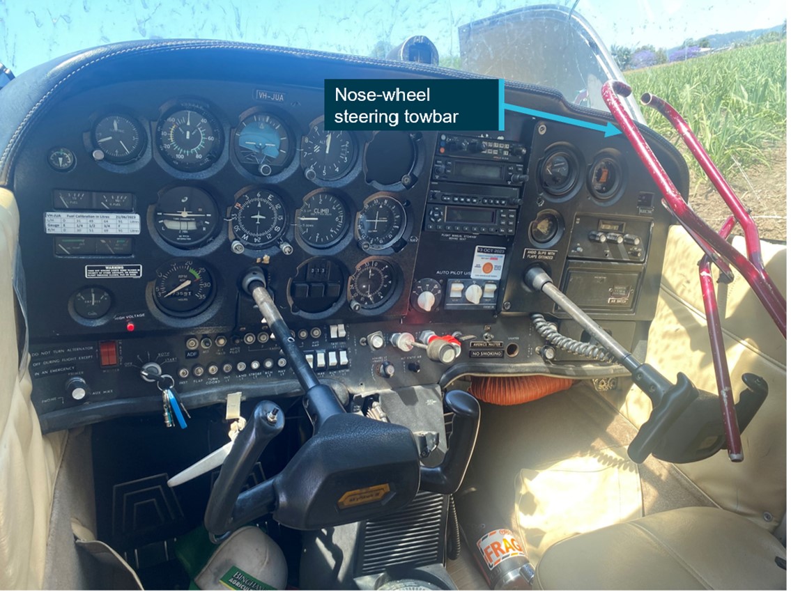 Figure 4: Nose-wheel steering towbar unrestrained in the cockpit