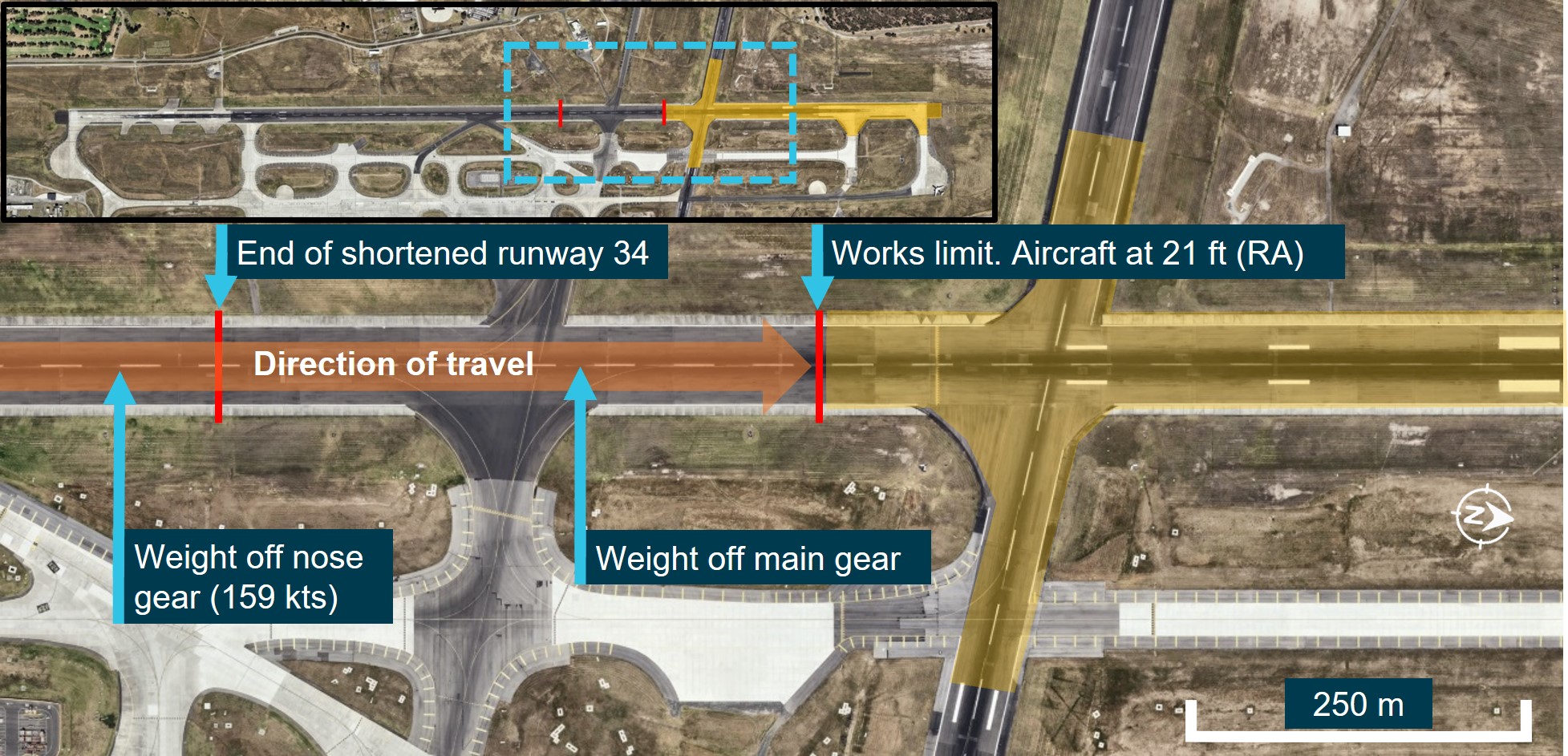 Figure 3: 9M-MTL take-off relative to runway works