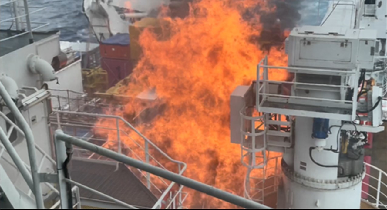 Figure 4: Flames from the port engine room exhaust ventilation casing