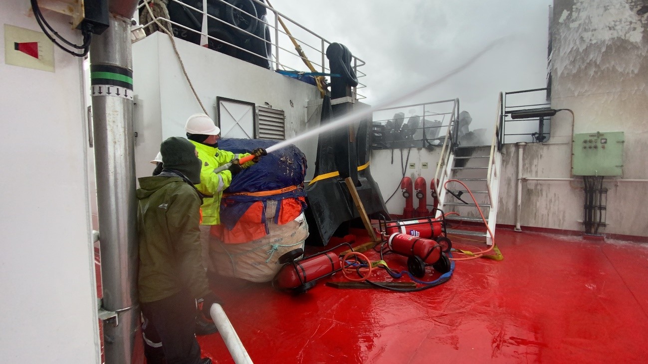 Figure 5: Boundary cooling and firefighting operations on deck