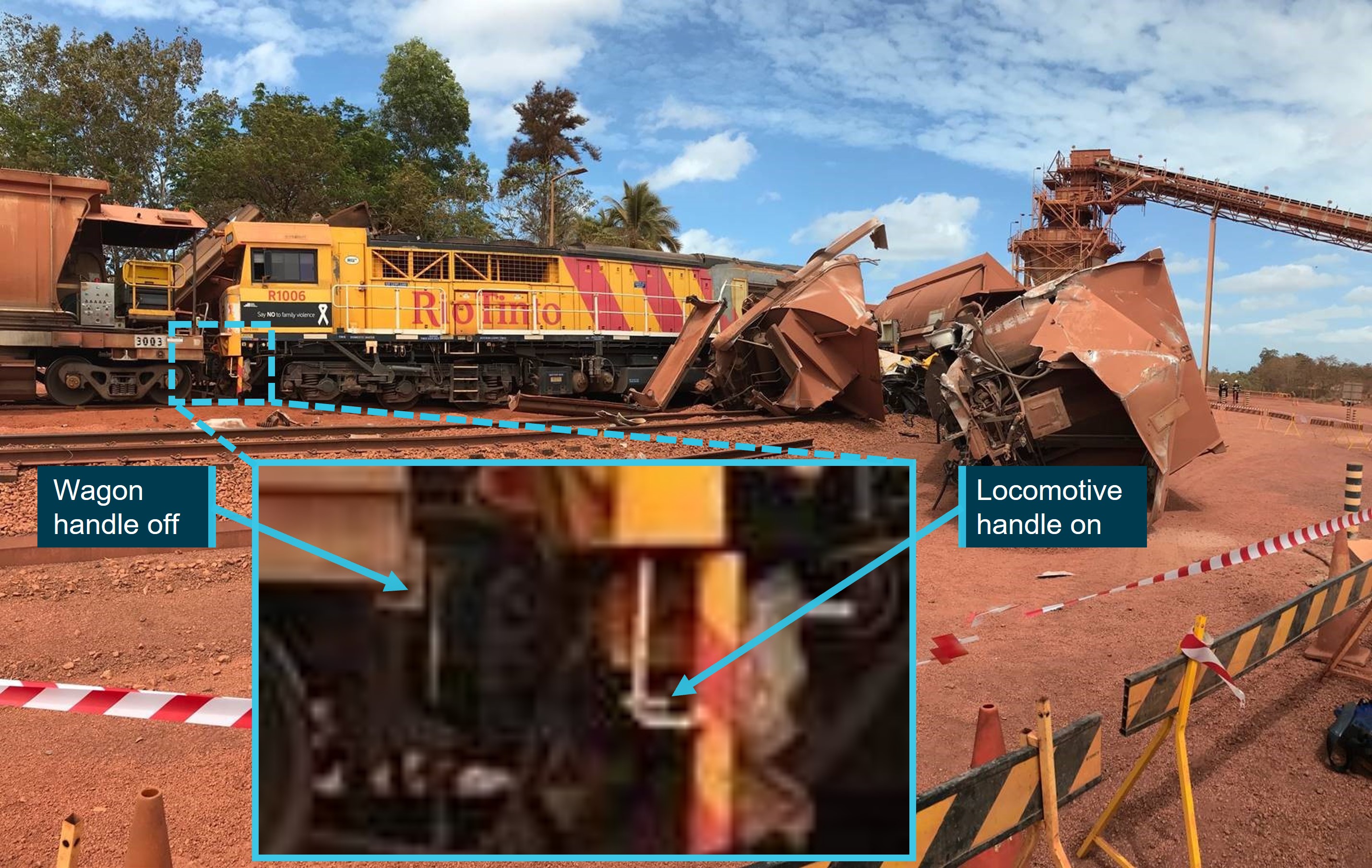 Figure 5: Position of brake pipe cocks on the locomotive (right) and following wagon (left)