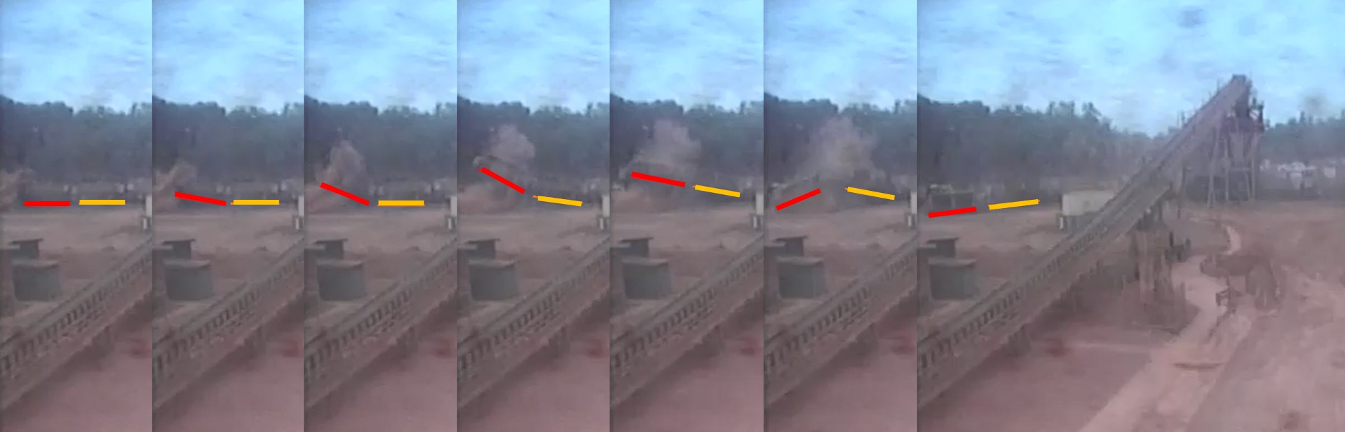 Figure 10: Footage of the collision sequence (composite of 1 second intervals travelling left to right)