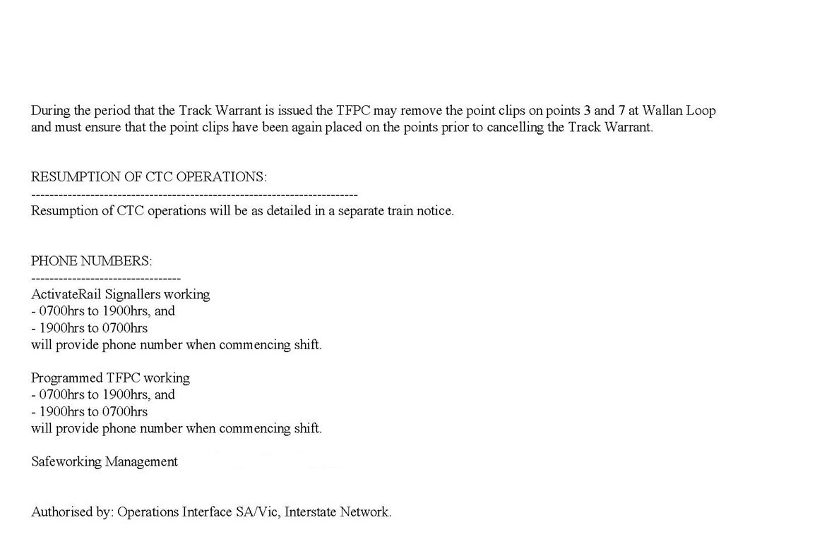 Appendix C – Train Notice 266 initial issue