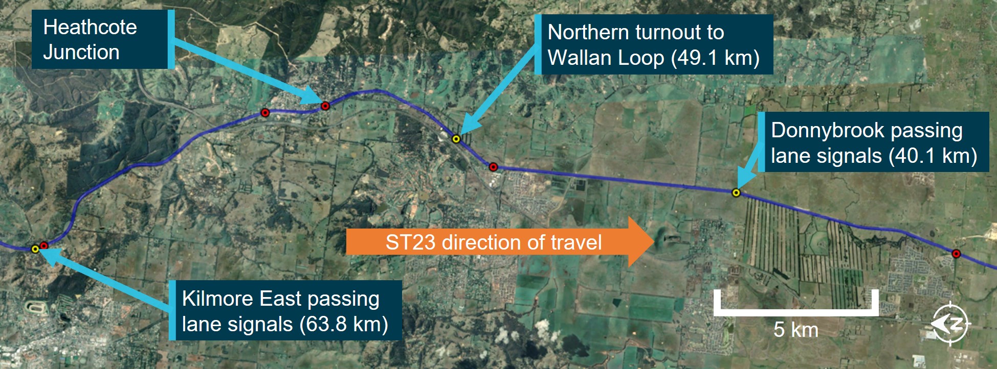 Figure 1: Location of train working between Donnybrook and Kilmore East