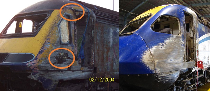 Figure 21: Ufton Nevert cab side damage (left) and Wallan cab side damage (right)