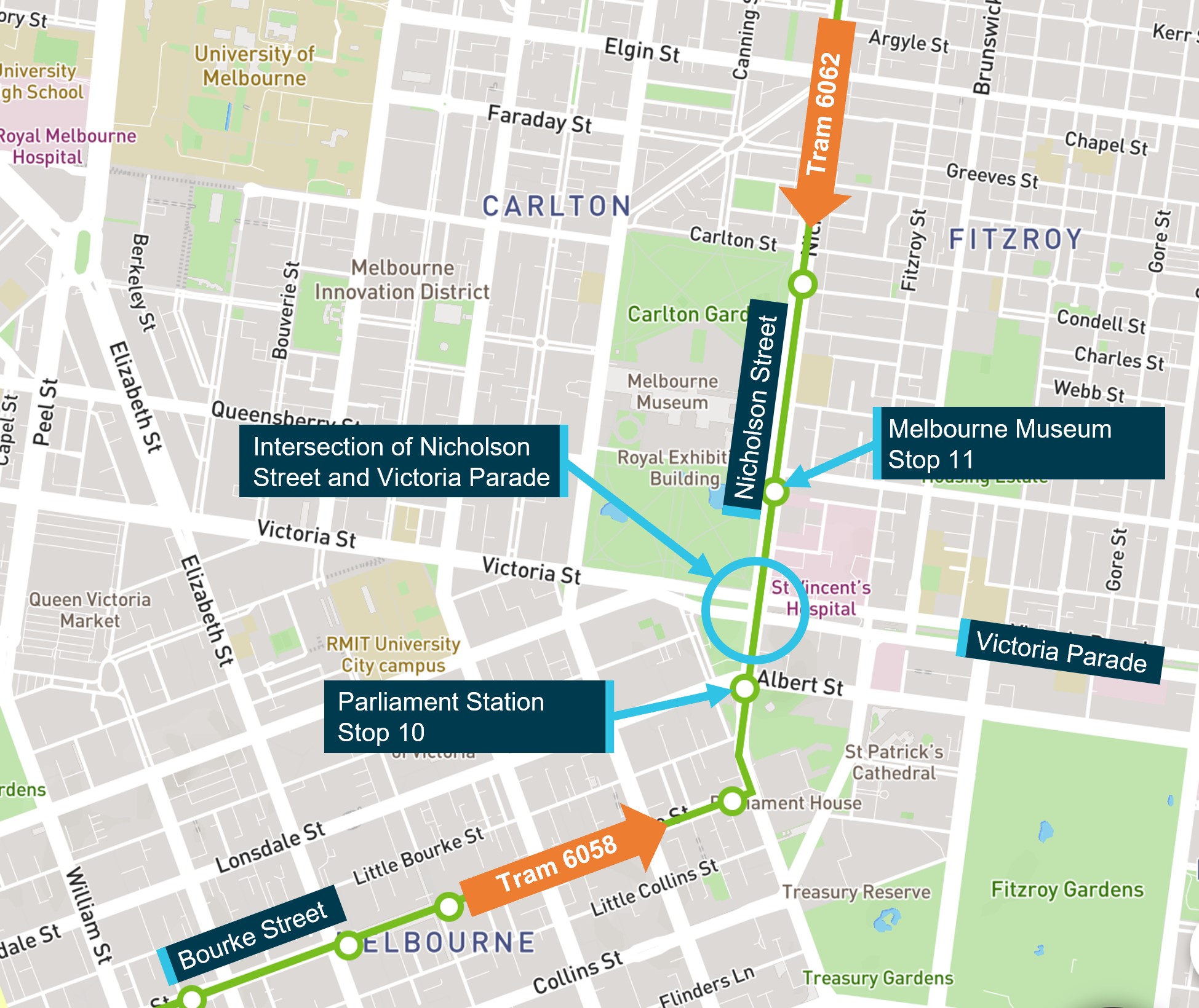 Figure 1: Intersection of Nicholson Street and Victoria Parade