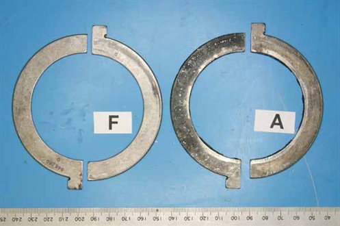 Figure 5. Rear (backing) surfaces of thrust bearings as-received