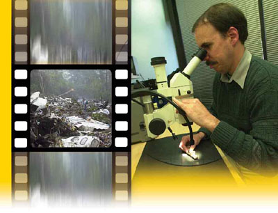 Investigator using microscope