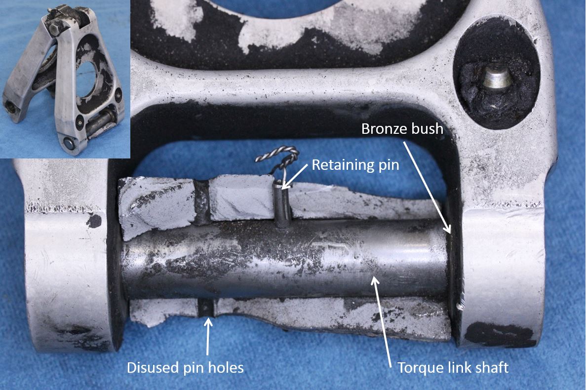 Figure 4: Lower torque link attachment assembly with fractured lug segment in-situ