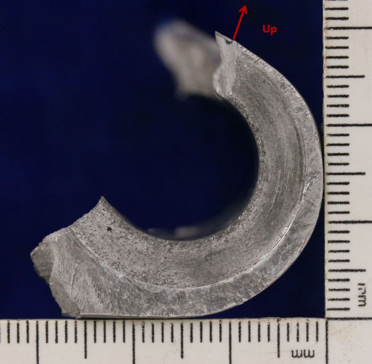 Figure 5: Flank of the fractured yoke lug showing surface wear from mating bush