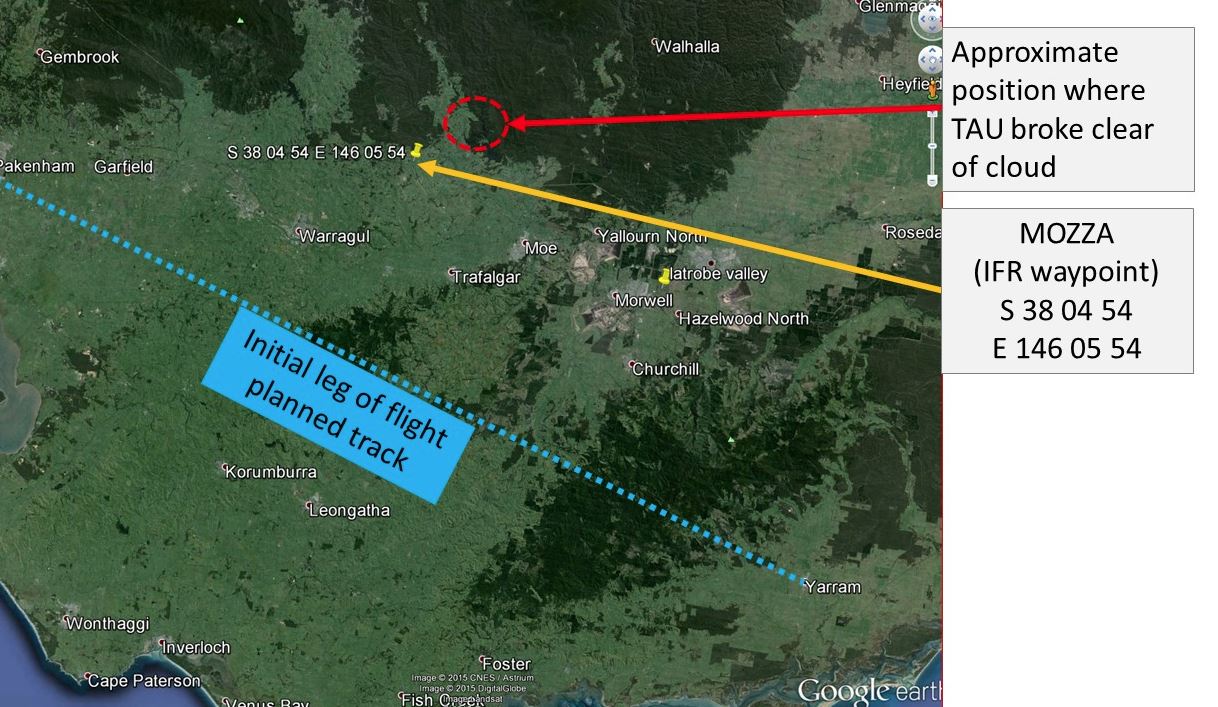 Google earth representation of where TAU broke clear of cloud