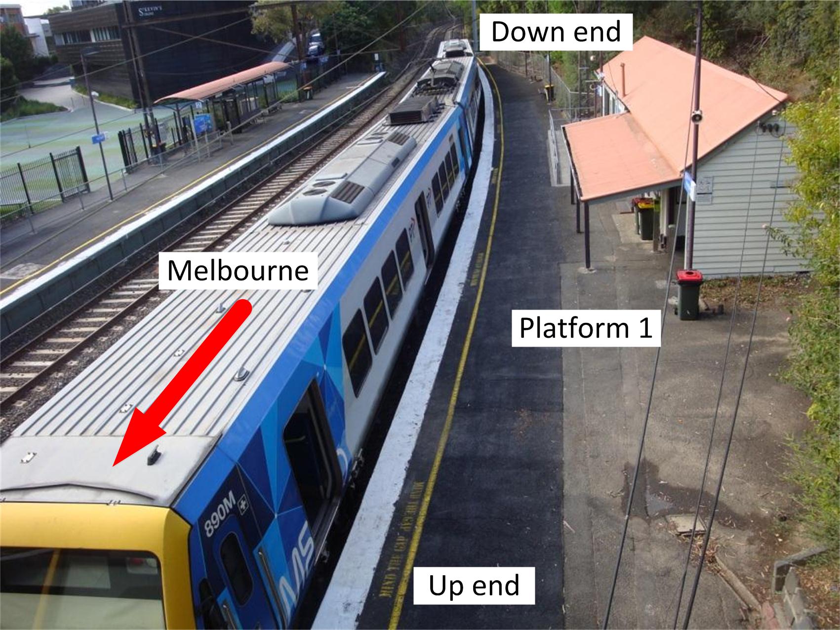 Figure 4 – Platform 1 of Heyington Railway Station (3–car set at platform)