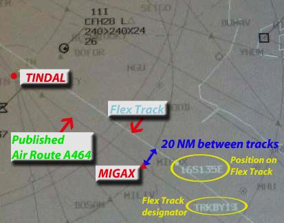 Figure 6: Air situation display image of track positions at the time of the occurrence showing flex track labels and involved tracks and routes