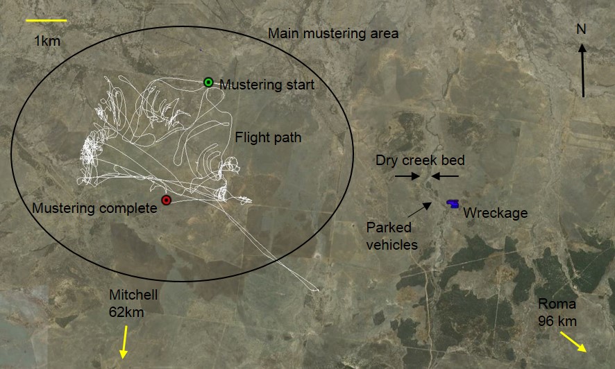 Figure 1: Image showing the helicopter’s track (in white) during the morning’s mustering. This track was derived from data downloaded from the helicopter’s on-board Global Positioning System receiver.