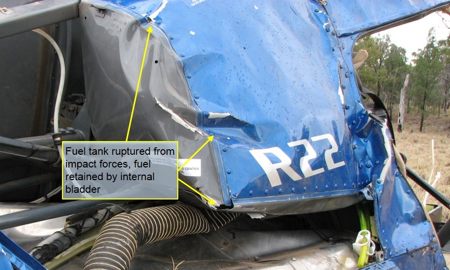 Figure 5: Ruptured aluminium main fuel tank. Note that the remaining fuel was retained by the internal fuel bladder