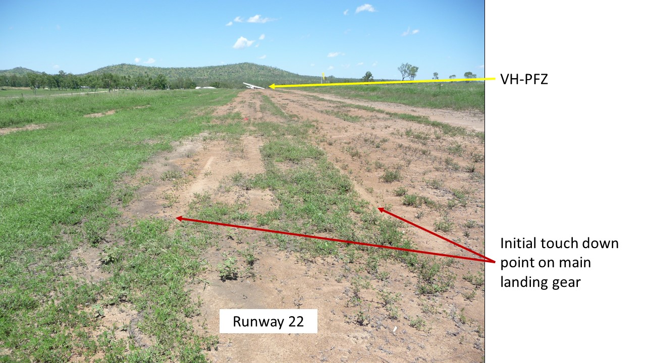 Figure 1: Initial touchdown point on runway 22, and VH-PFZ (far end)