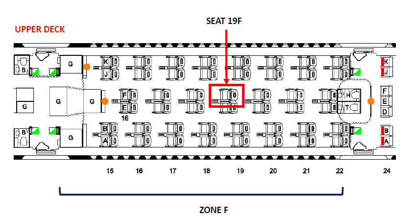 Cabin diagram showing the seat from where the smoke emanated