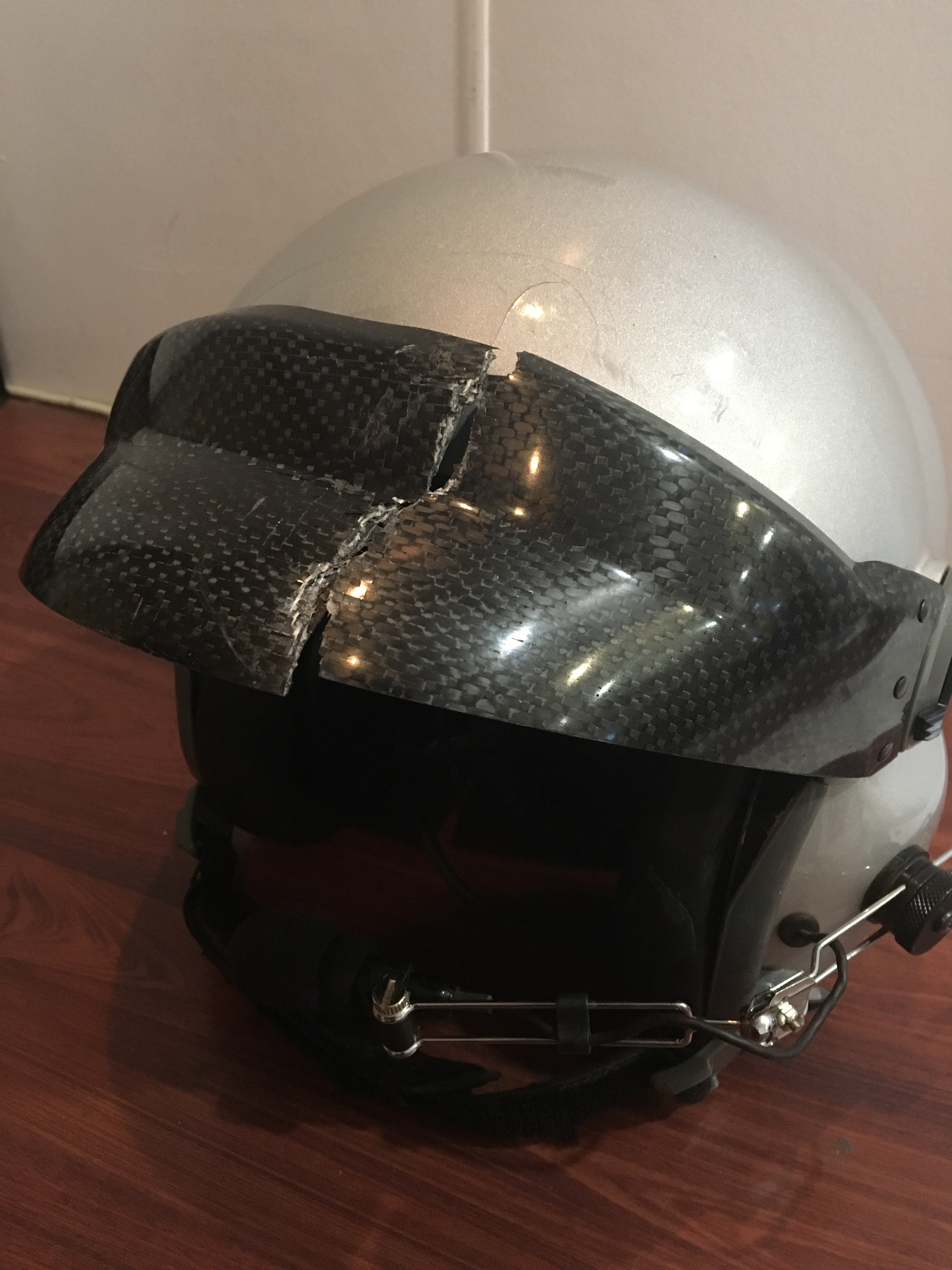 Damage to pilot’s helmet