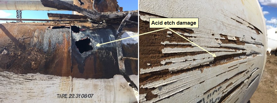 Figure 8: Acid etch damage to GATX tanker vessel