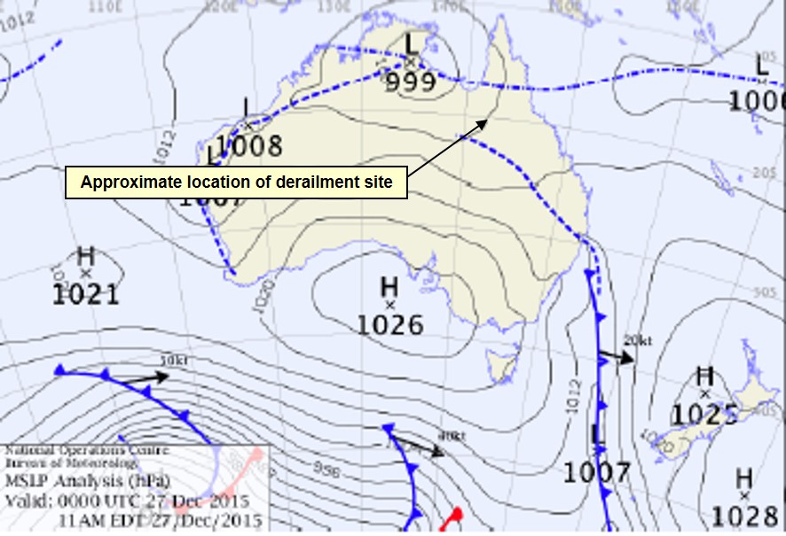 Figure 14: Mean sea level weather chart at 1100 on Sunday 27 December 2015