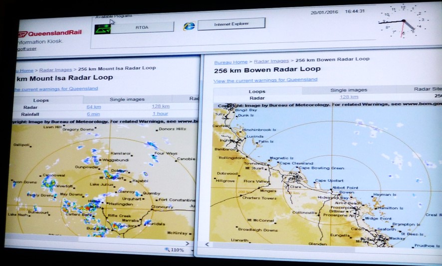 Figure 17: Monitor at Townsville Control Centre displaying BoM radar images