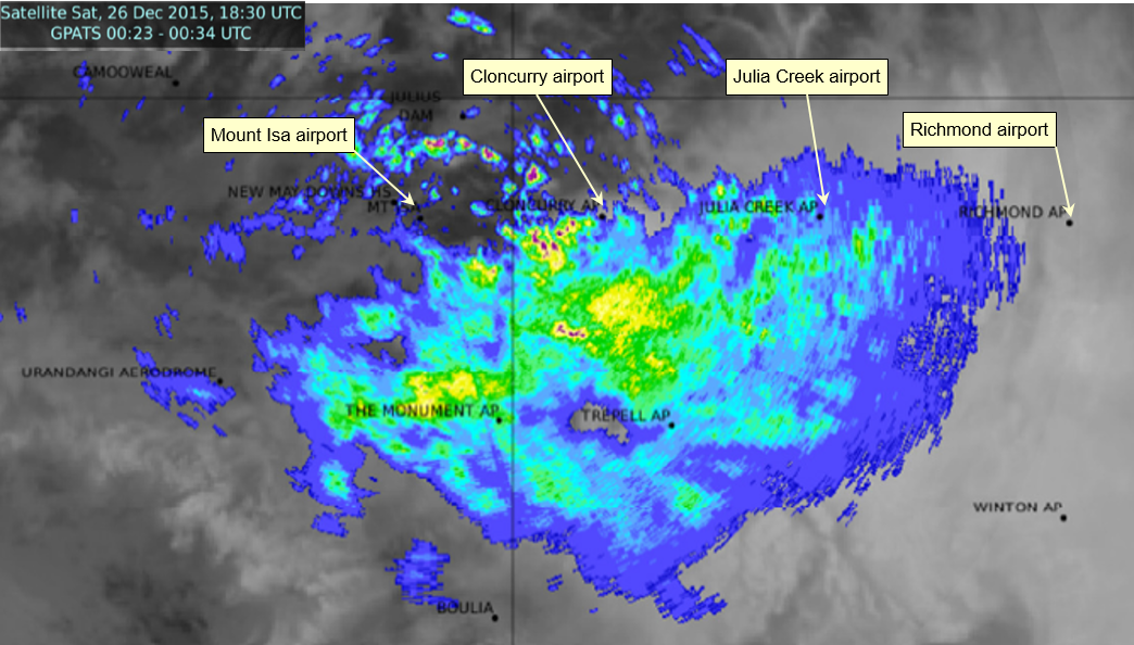 Figure 18: Combined satellite and radar reflectivity imagery over north-western Queensland at 0430