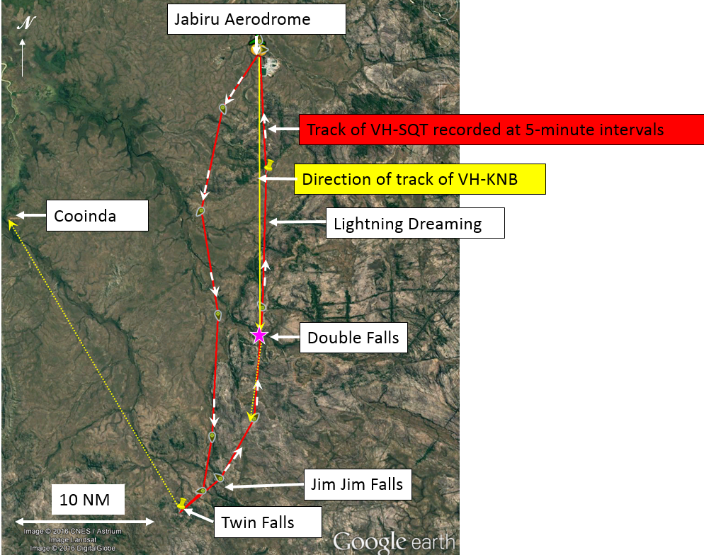 Figure 1: Recorded track of VH-SQT and relevant locations