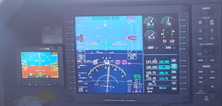 Figure 7: Electronic standby indicator and main PFD in flight (not OWA)