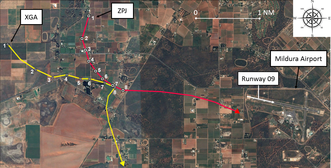 Figure 1: Traffic conflict between ERJ 190 (VH-ZPJ) and GA-8 (VH-XGA)