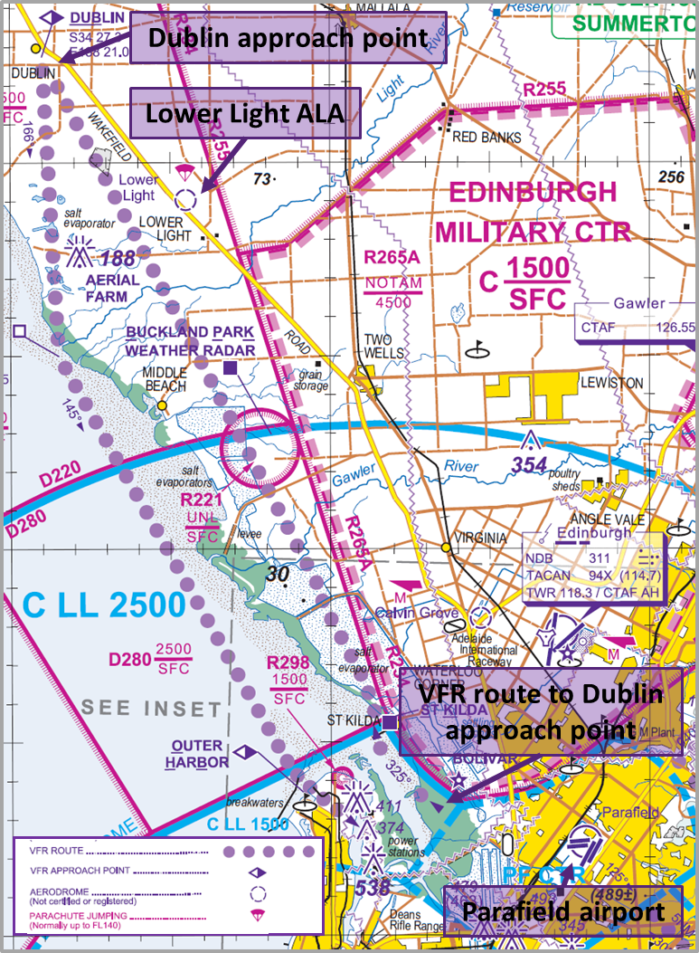 Figure 2: Visual Terminal Chart showing Dublin, Lower Light ALA, VFR route