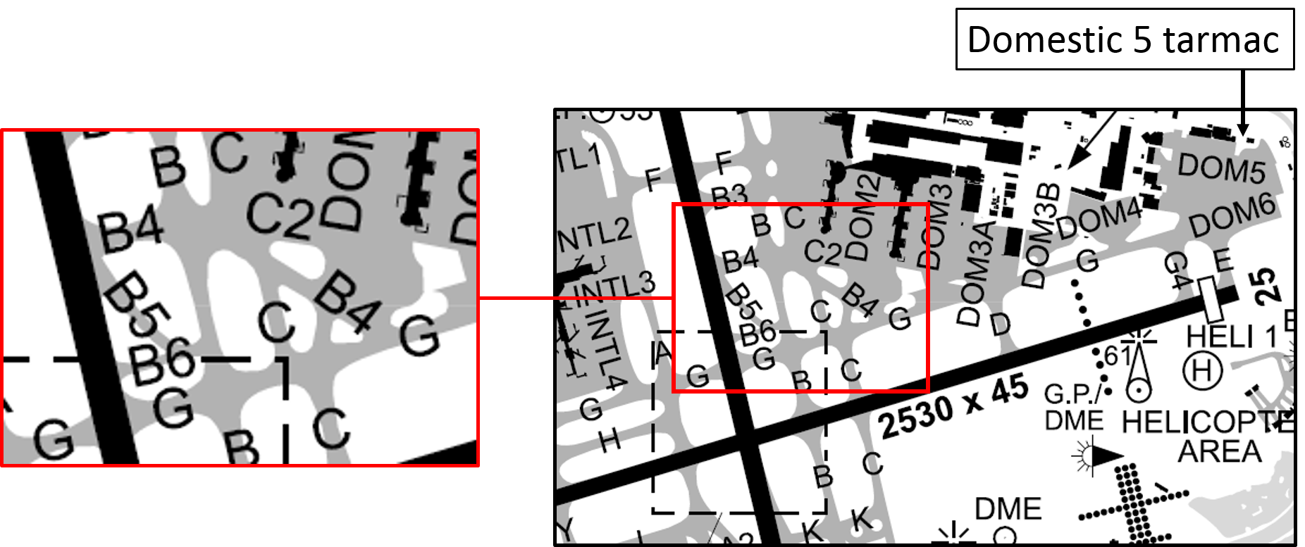 Figure 1: Excerpt from aerodrome chart showing the location of the relevant taxiways