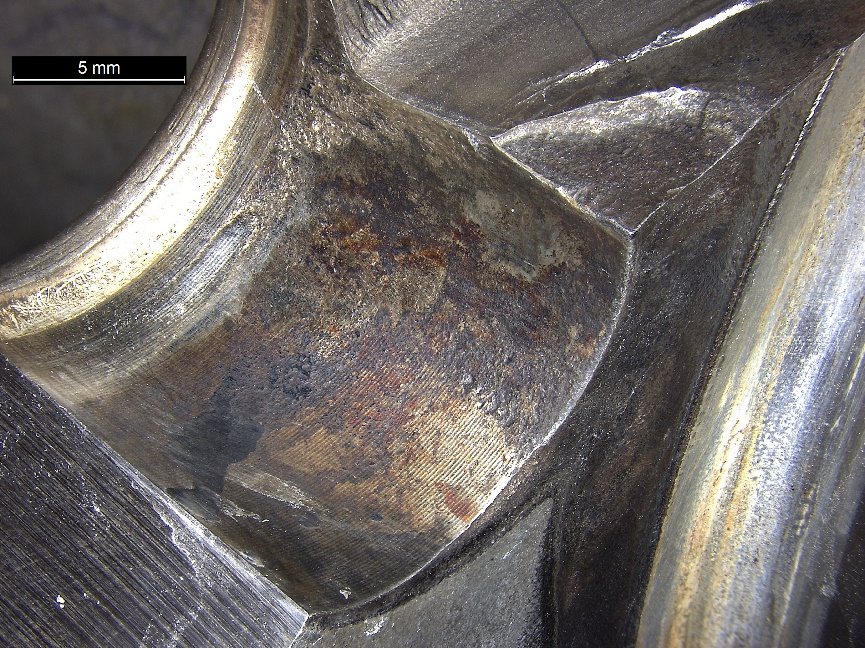 Figure 5: Corrosion observed within the bore of the dowel pin hole