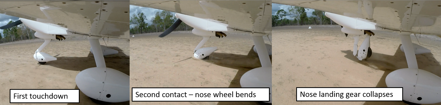 Figure 2: Landing sequence with collapse of nose landing gear