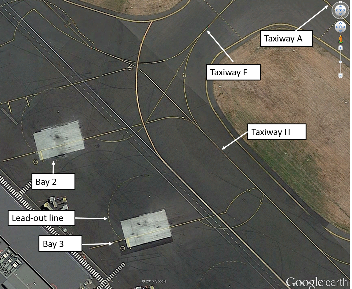 Figure 3: Hobart apron area showing the lead-out line on bay 3