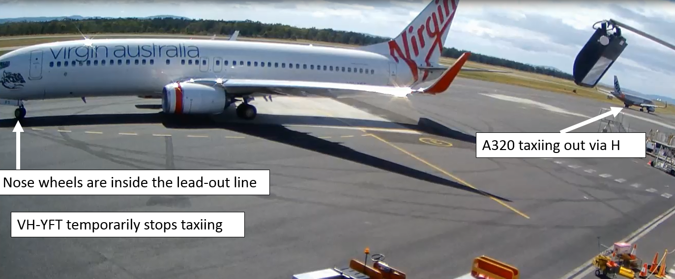 Figure 4: YFT stopped taxiing during the turn out of bay 3