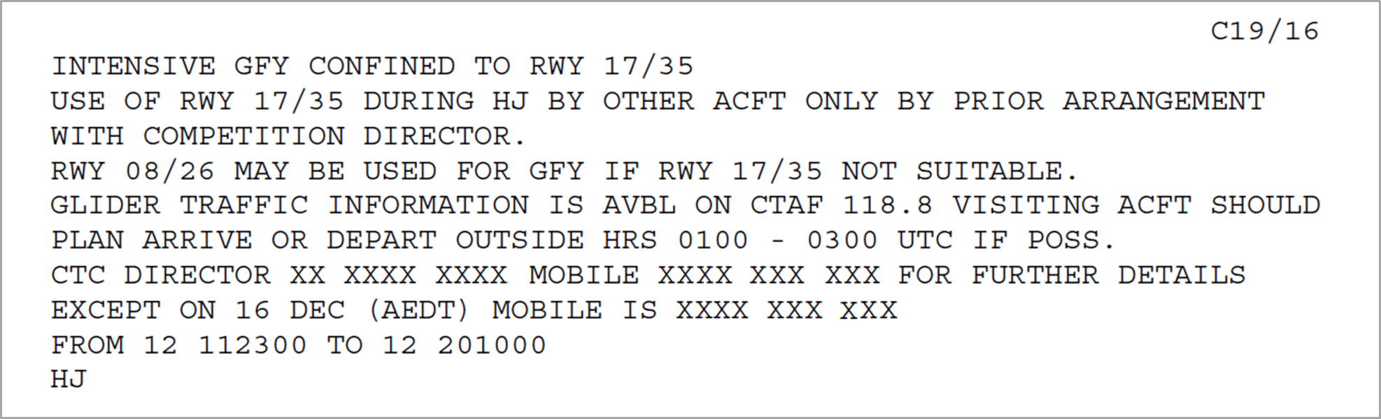 Figure 2: NOTAM